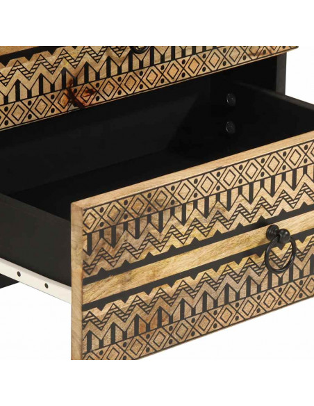 Comodino Nero 50x33x62 cm in Legno Massello di Mango Grezzo