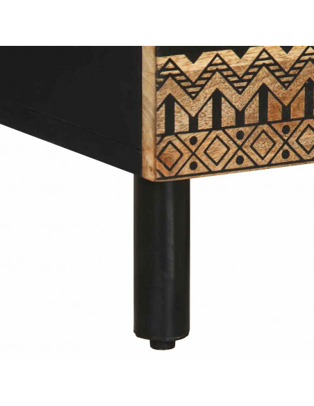Comodino Nero 50x33x62 cm in Legno Massello di Mango Grezzo