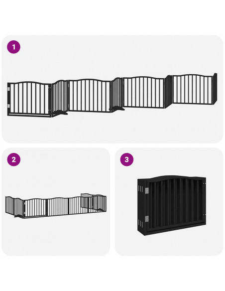 Cancello Cani Porta Pieghevole Nero 8 Pannelli 640 cm Pioppo