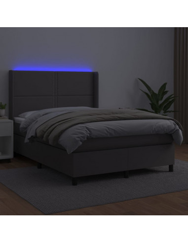 Giroletto Molle con Materasso e LED Grigio 140x190cm Similpelle