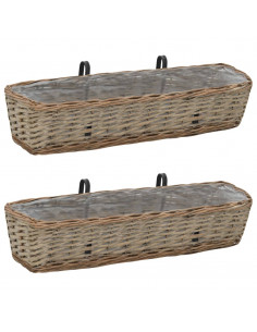 Fioriere da Balcone 2 pz in Vimini con Rivestimento in PE 80 cm 2