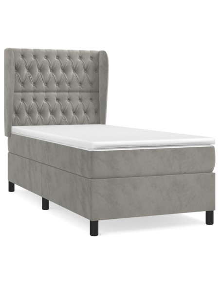 Giroletto a Molle con Materasso Grigio Chiaro 90x200 cm Velluto