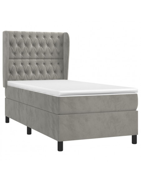 Giroletto a Molle con Materasso Grigio Chiaro 90x200 cm Velluto