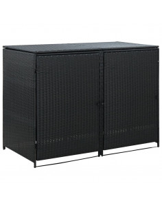 Copribidone Doppio per Spazzatura Polyrattan Nero 148x80x111 cm 2