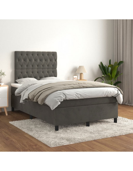 Giroletto a Molle con Materasso Grigio Scuro 120x190 cm Velluto