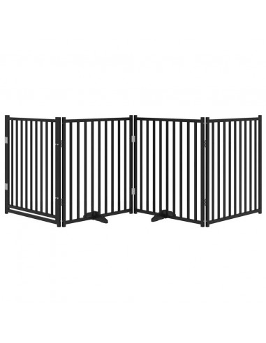 Cancello Cani Pieghevole Nero 4 Pannelli 320 cm Massello Abete
