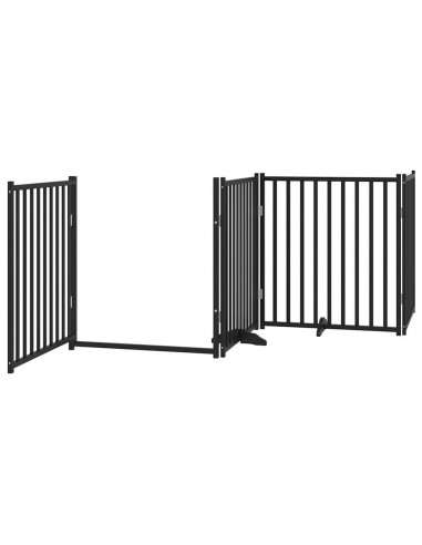 Cancello Cani Pieghevole Nero 4 Pannelli 320 cm Massello Abete