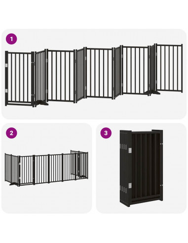 Cancello per Cani Porta Pieghevole Nero 9 Pannelli 450cm Pioppo
