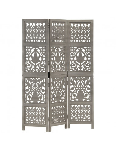 Divisorio 3 Pannelli Intagliato Grigio 120x165cm Mango Massello