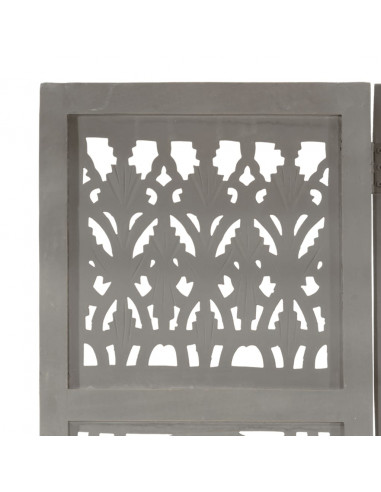 Divisorio 3 Pannelli Intagliato Grigio 120x165cm Mango Massello