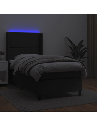 Giroletto a Molle con Materasso e LED Nero 80x200 cm Similpelle