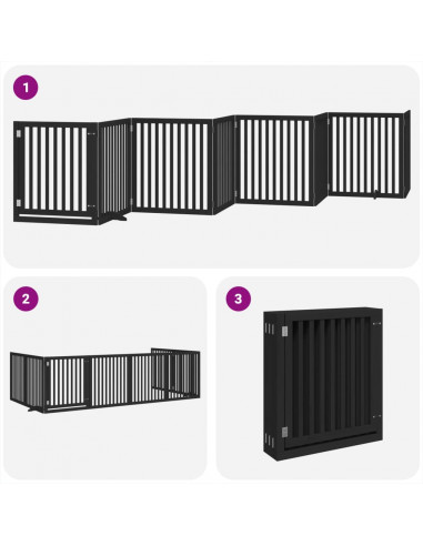Cancello Cani Porta Pieghevole Nero 8 Pannelli 640 cm Pioppo
