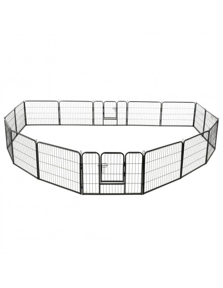 Box per Cani con 16 Pannelli in Acciaio 60x80 cm Nero