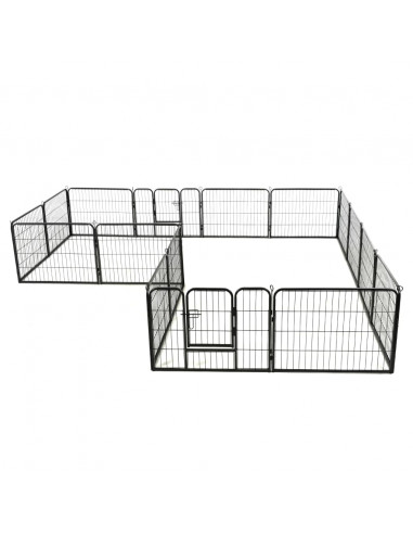 Box per Cani con 16 Pannelli in Acciaio 60x80 cm Nero