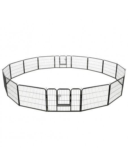 Box per Cani con 16 Pannelli in Acciaio 60x80 cm Nero