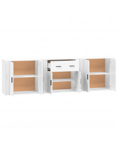 Credenze 3 pz Bianco in Legno Multistrato