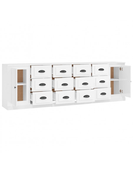 Credenze 3 pz Bianco Lucido in Legno Multistrato