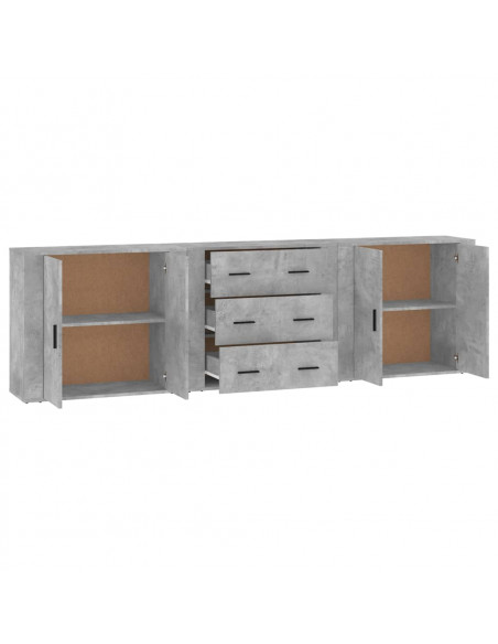 Credenze 3 pz Grigio Cemento in Legno Multistrato