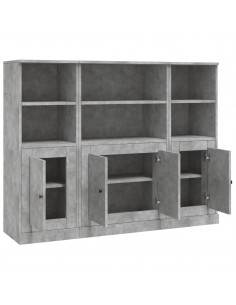 Credenze 3 pz Grigio Cemento in Legno Multistrato