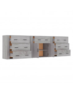 Credenze 3 pz Grigio Sonoma in Legno Multistrato
