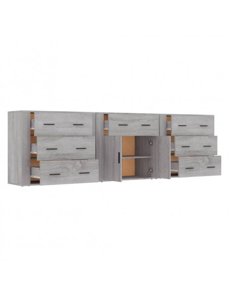 Credenze 3 pz Grigio Sonoma in Legno Multistrato