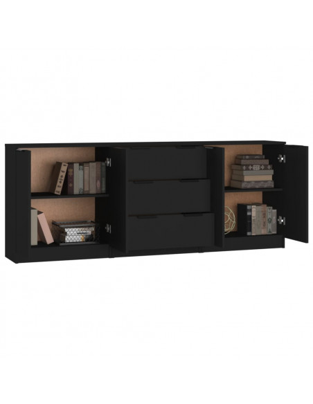 Credenze 3 pz Nere in Legno Multistrato