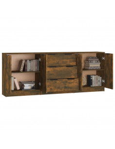 Credenze 3 pz Rovere Fumo in Legno Multistrato