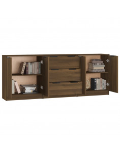Credenze 3 pz Rovere Marrone in Legno Multistrato
