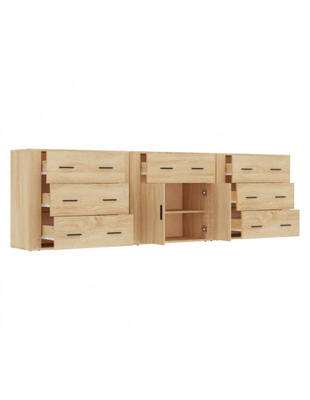 Credenze 3 pz Rovere Sonoma in Legno Multistrato