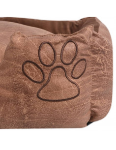 Cuccia per Cani con Cuscino Imbottito Pelle Sintetica Taglia M Beige