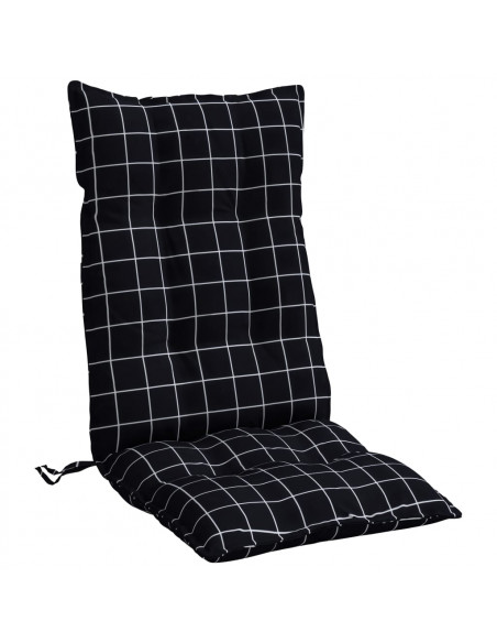 Cuscini Sedia Schienale Alto 6 pz Quadri Nero Tessuto Oxford