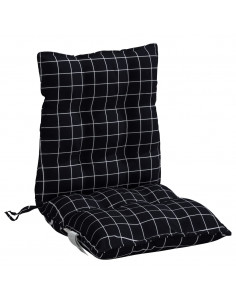 Cuscini Sedia Schienale Basso 6 pz Quadri Nero Tessuto Oxford