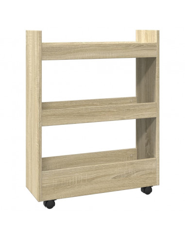 Carrello Stretto a 3 Livelli Rovere Sonoma in Truciolato