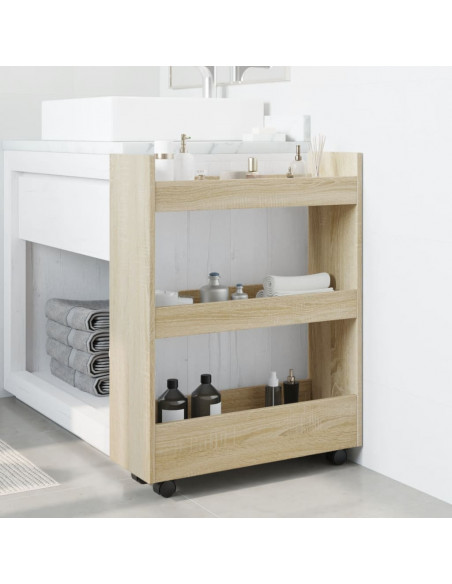 Carrello Stretto a 3 Livelli Rovere Sonoma in Truciolato