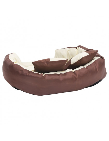 Cuscino per Cani Reversibile Lavabile Marrone Crema 85x70x20 cm