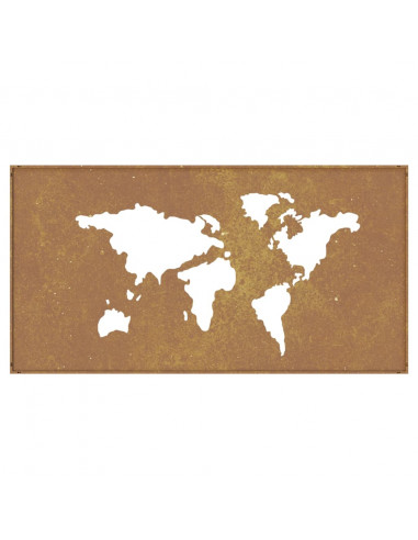 Decorazione Muro Giardino 105x55 cm Mappa Mondo Acciaio Corten