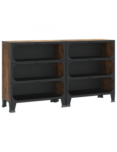 Armadietti 2 pz Marrone Rustico 72x36x82 cm Metallo e MDF