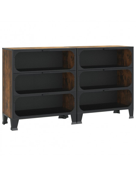 Armadietti 2 pz Marrone Rustico 72x36x82 cm Metallo e MDF