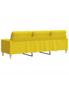 Divano a 3 Posti con Cuscini Giallo Chiaro 210 cm in Tessuto