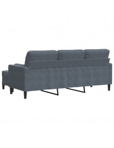 Divano a 3 Posti con Poggiapiedi Grigio Scuro 180 cm in Velluto