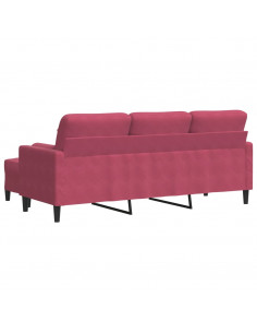 Divano a 3 Posti con Poggiapiedi Rosso Vino 180 cm in Velluto