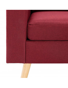 Divano a 3 Posti con Poggiapiedi Rosso Vino in Tessuto