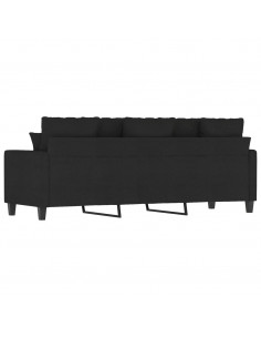 Divano a 3 Posti Nero 180 cm in Tessuto