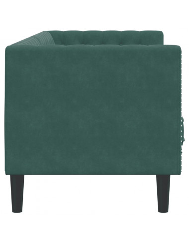 Divano Chesterfield con Rinforzi 3 Posti Verde Scuro in Velluto