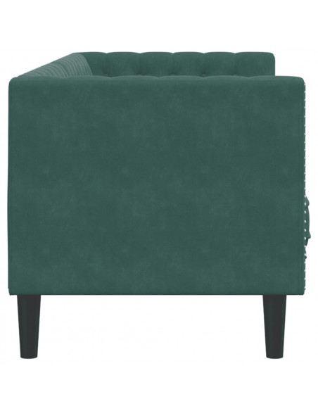 Divano Chesterfield con Rinforzi 3 Posti Verde Scuro in Velluto
