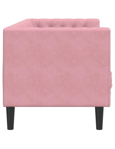 Divano Chesterfield con Rinforzi a 3 Posti Rosa in Velluto