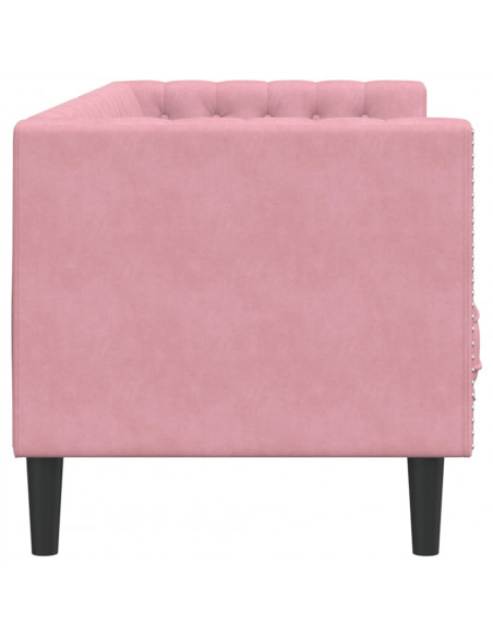Divano Chesterfield con Rinforzi a 3 Posti Rosa in Velluto