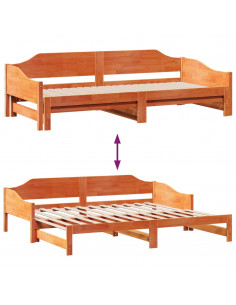 Divano con Letto Estraibile Marrone Cera 90x200cm Massello Pino