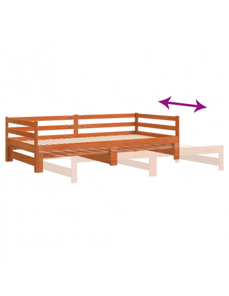 Divano con Letto Estraibile Marrone Cera 90x200cm Massello Pino