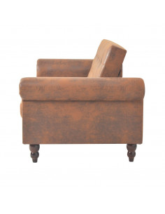 Divano Convertibile a 2 Posti con Braccioli Scamosciato Marrone
